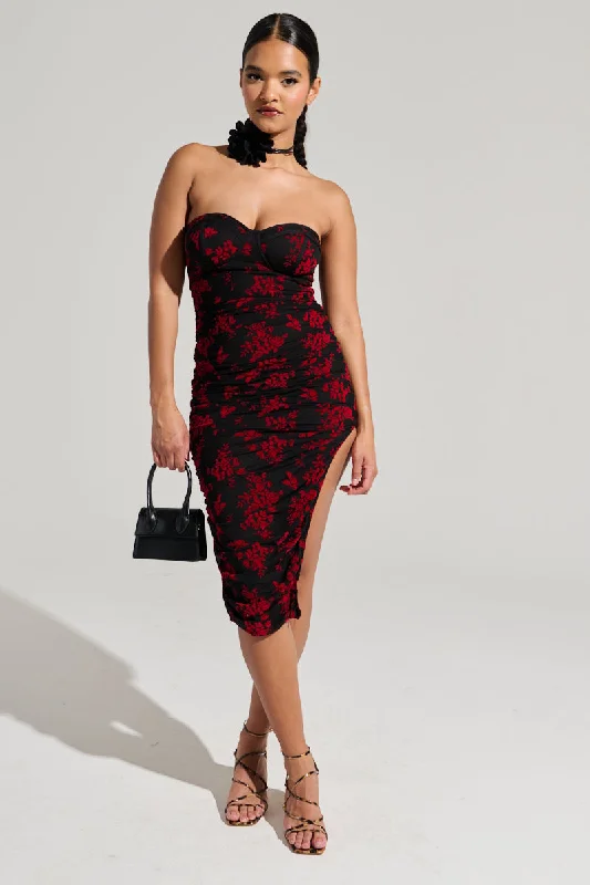 CLARA FLORAL VELVET BURNOUT MIDI DRESS