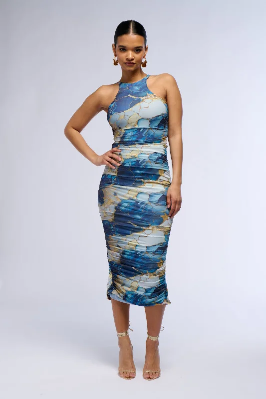 LORRAINE PRINTED MESH MIDI DRESS