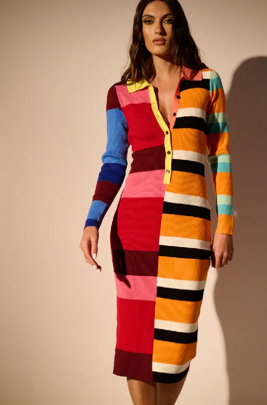 THE MAIN ATTRACTION COLOR BLOCKED MIDI DRESS