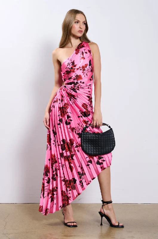 THIS TIME AROUND FLORAL ONE SHOULDER MIDI DRESS