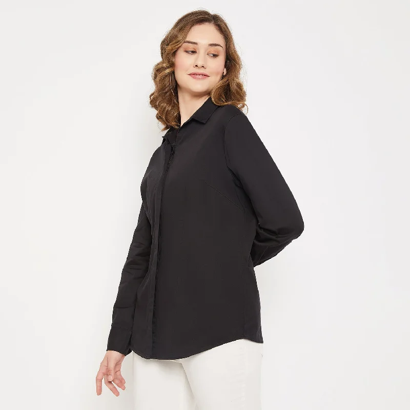 Women's Formal Slim Fit Black Regular Full Sleeve  Shirt