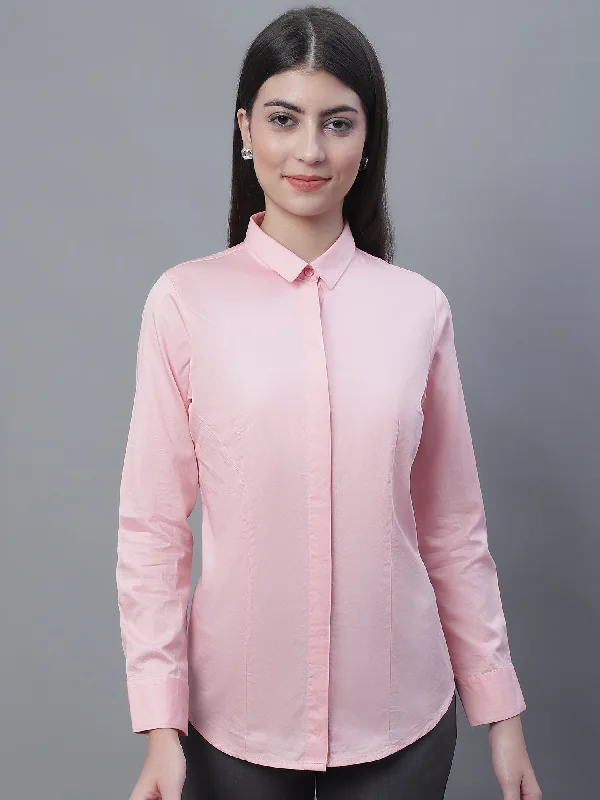 Women's Formal Slim Fit Pink Regular Full Sleeve  Shirt