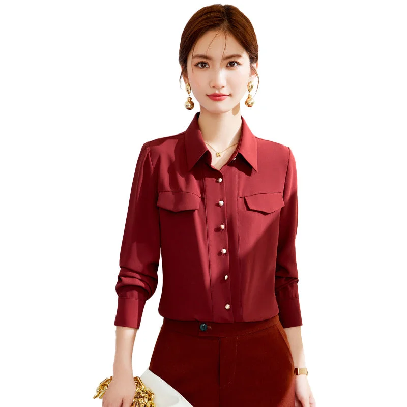 China Factory Direct Sell Dropship Wholesale White Shirts for Women Full Sleeve Blouse Office Lady Autumn Wear Top