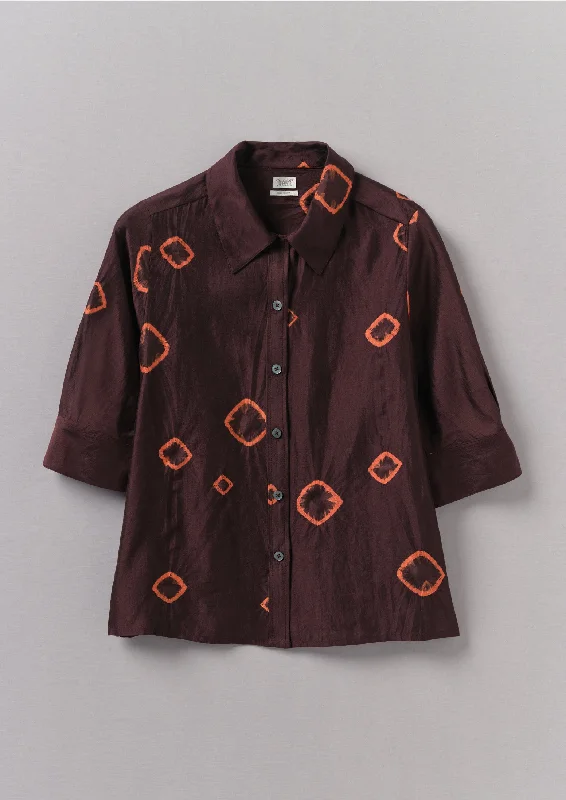 Gia Hand Shibori Silk Shirt | Bordeaux/Red Carnelian