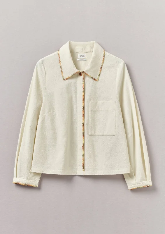 Hand Embroidered Textured Cotton Shirt | Ecru/Multi