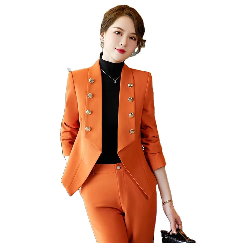 Wholesale High-quality 2 Piece Suit Set Women Business  Office Lady Work Wear Shawl Collar Outfit Elegant Blazer and Trousers