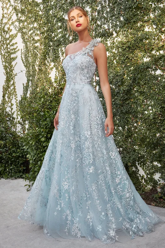 Allure Couture: Enchanting Evening Dress with Floral Embellishments and A-Line Grace