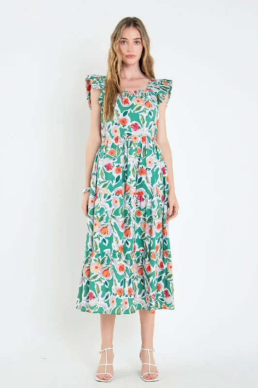 Back Bow Floral Midi Dress