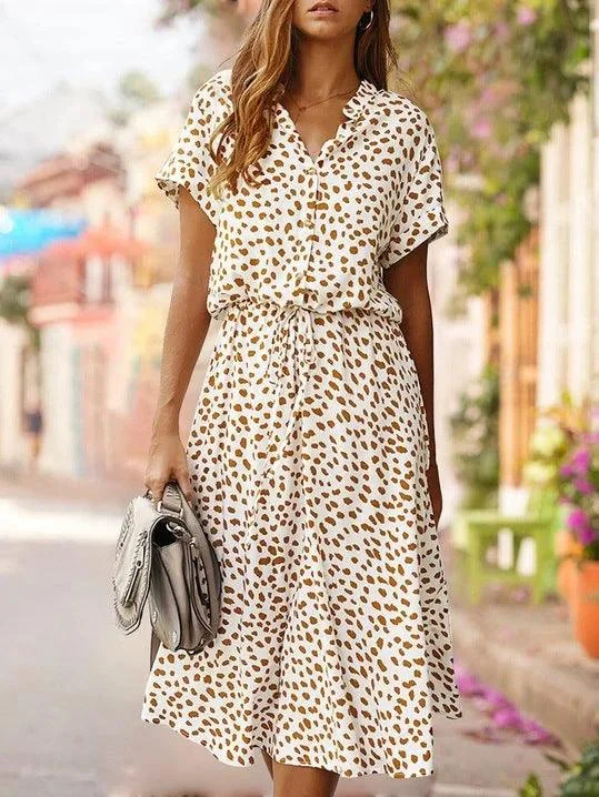 Fashion polka dot print short sleeve dress for women