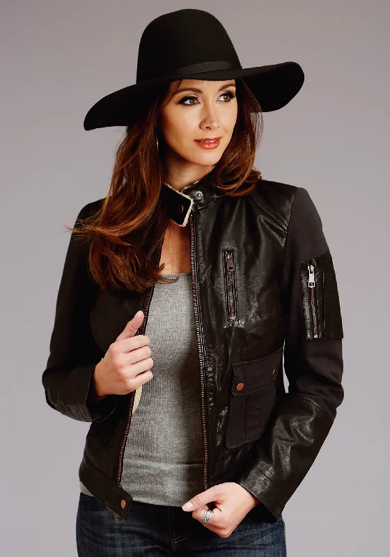 Women's Stetson Black Leather & Canvas Western Jacket