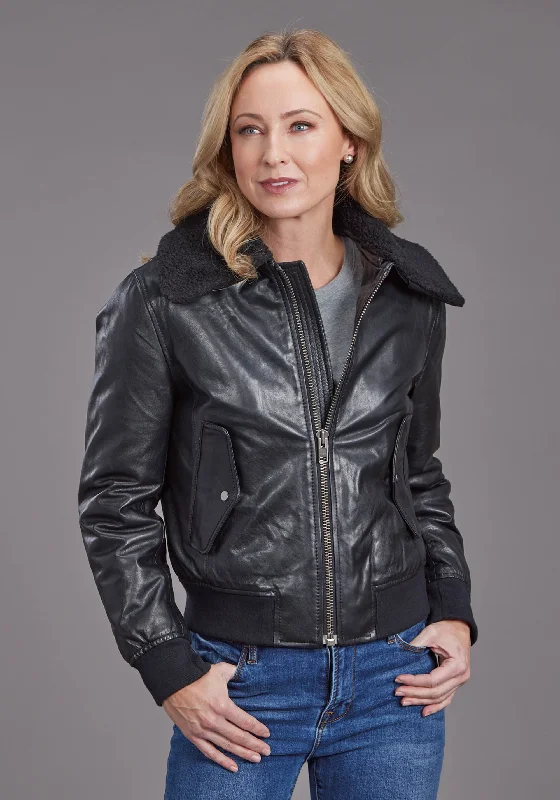 Women's Stetson Black Leather Bomber Jacket