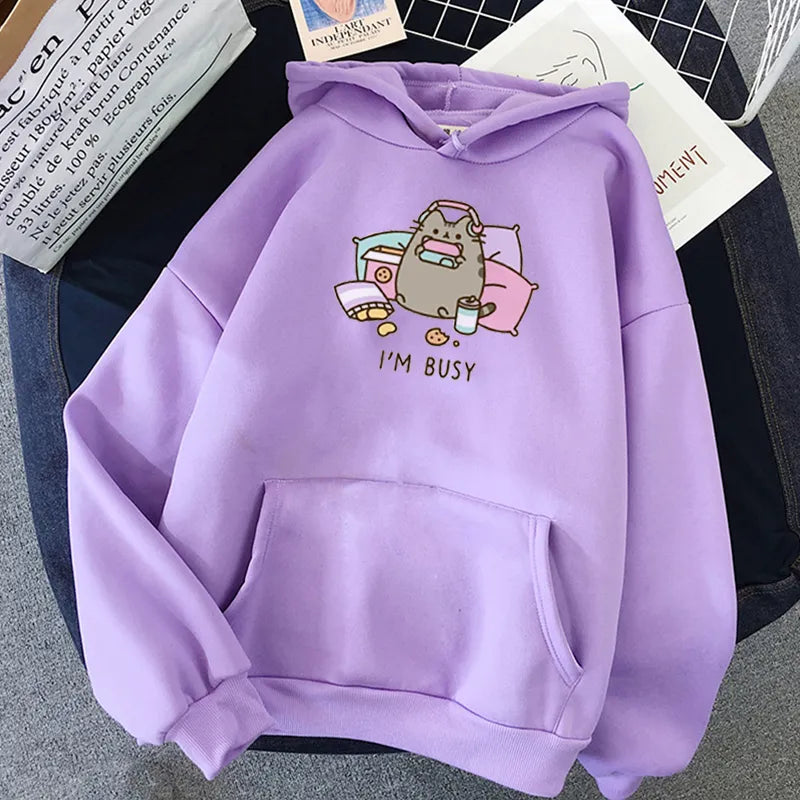 The Cat Hoodie Women Fashion Kawaii Harajuku Sweatshirt Female Cartoon Clothes Coats