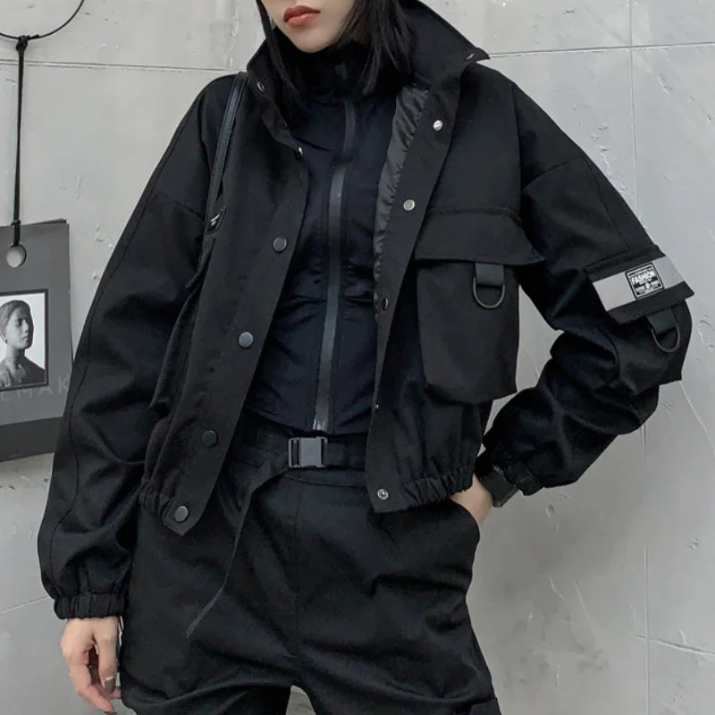 Autumn and Winter Black Stand Collar Jacket