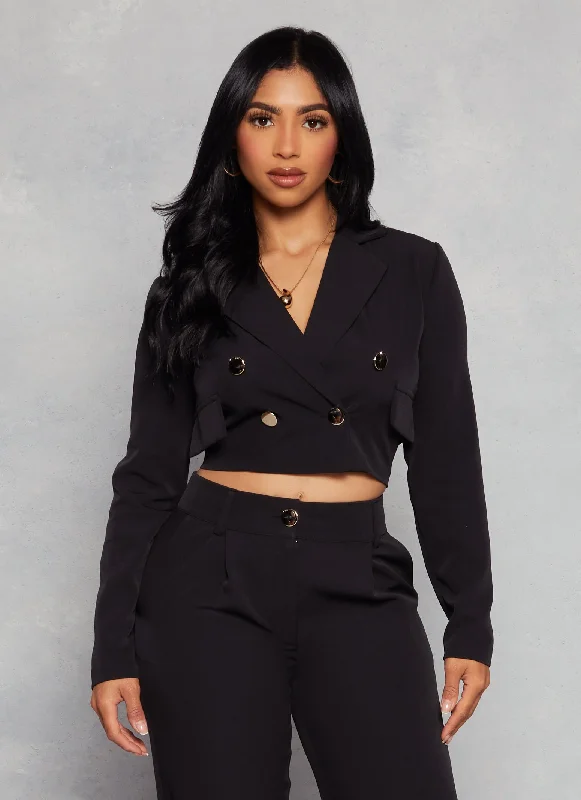 Crepe Knit Double Breasted Cropped Blazer