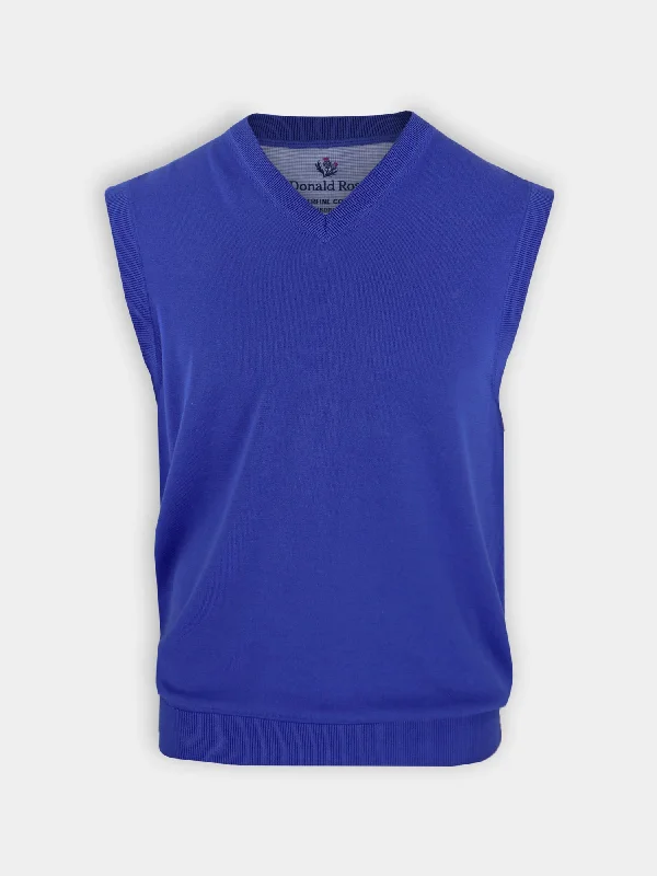 Donald Ross Mens Superfine Cotton V-Neck Pullover Vest - ROYAL