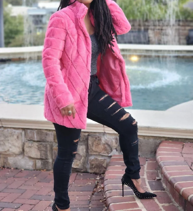 Faux Fur Coat In Hot Pink