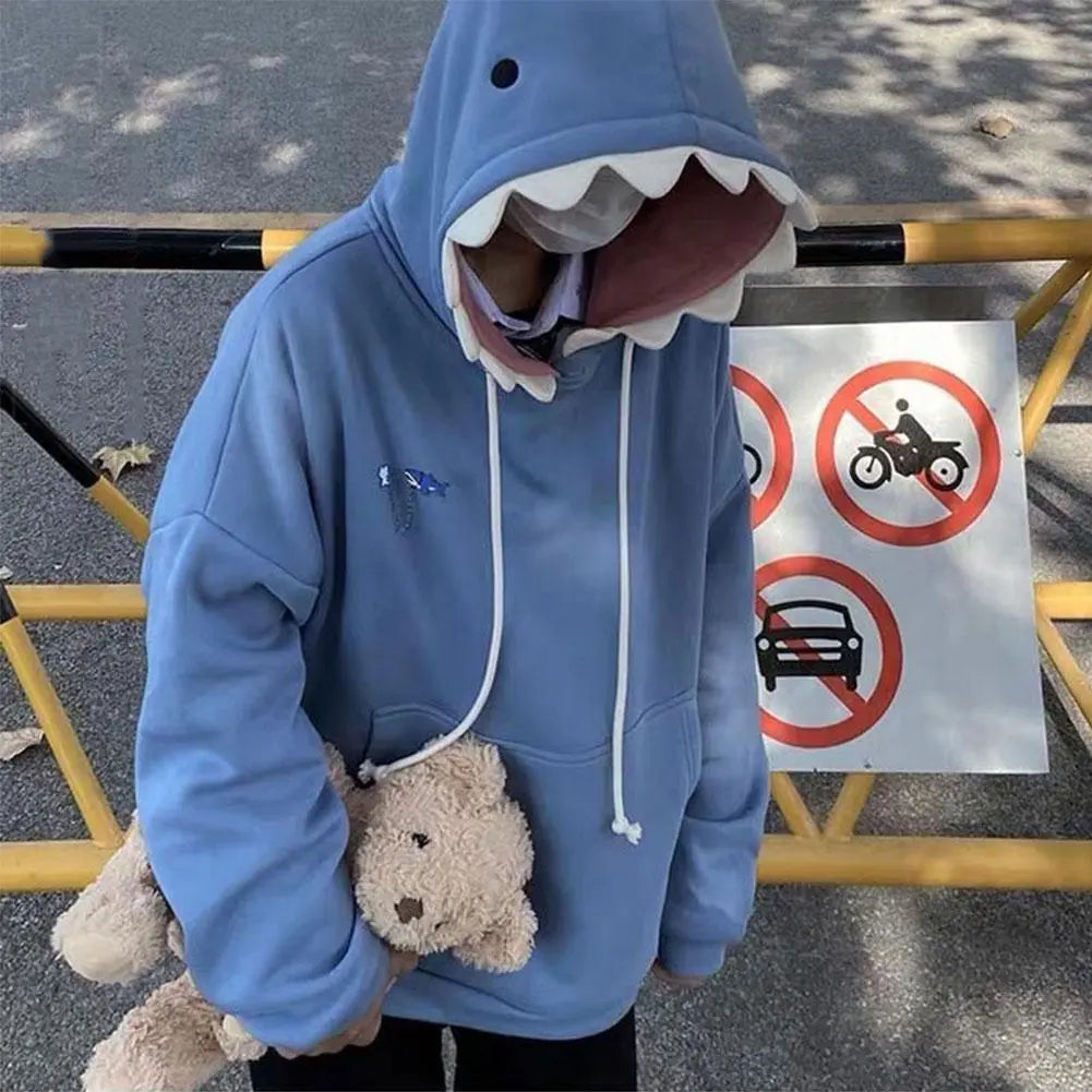 Funny Shark Patchwork Hoodies Man Autumn Kawaii Sweatshirt