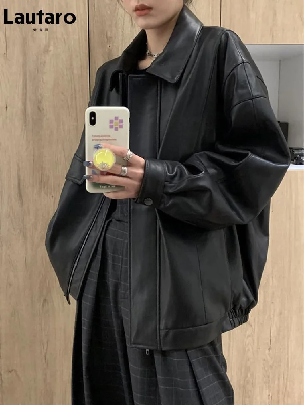 Spring Autumn Cool Retro Casual Oversized Black Waterproof Soft