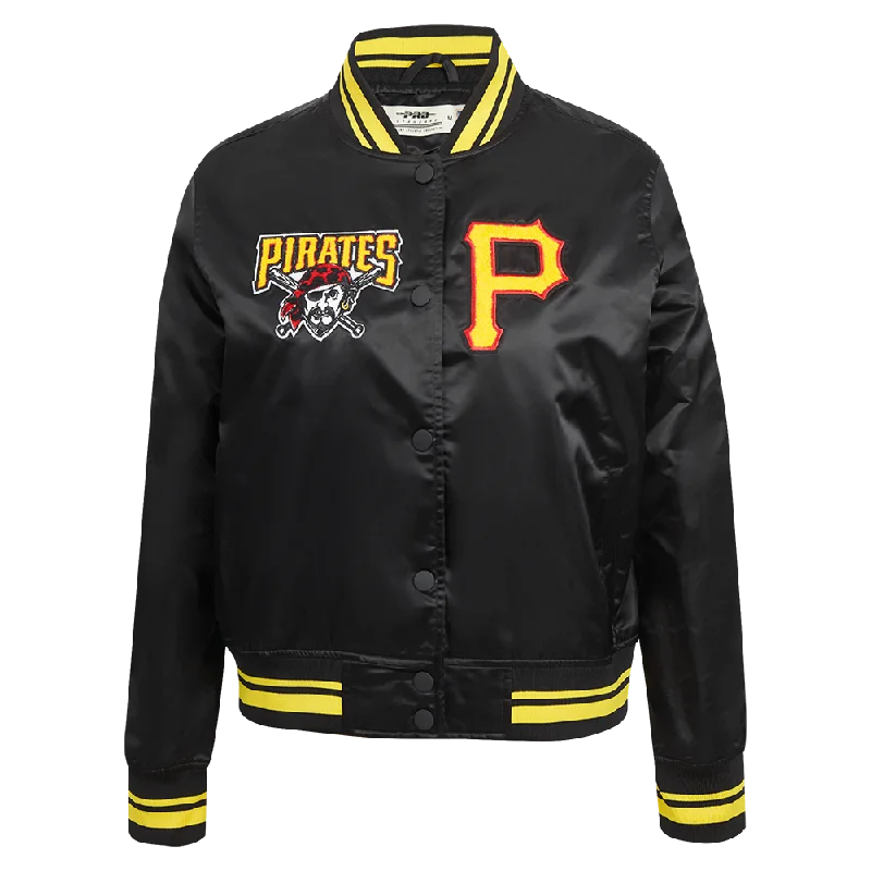 MLB PITTSBURGH PIRATES RETRO CLASSIC WOMEN'S RIB SATIN JACKET (BLACK/YELLOW)