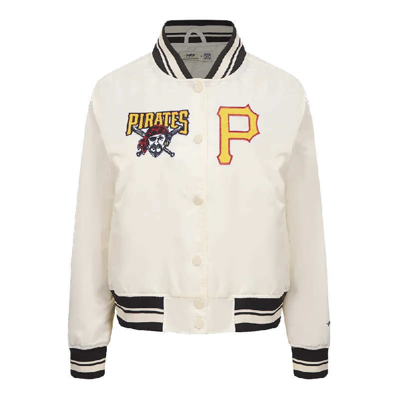 MLB PITTSBURGH PIRATES RETRO CLASSIC WOMEN'S RIB SATIN JACKET (EGGSHELL/ BLACK)