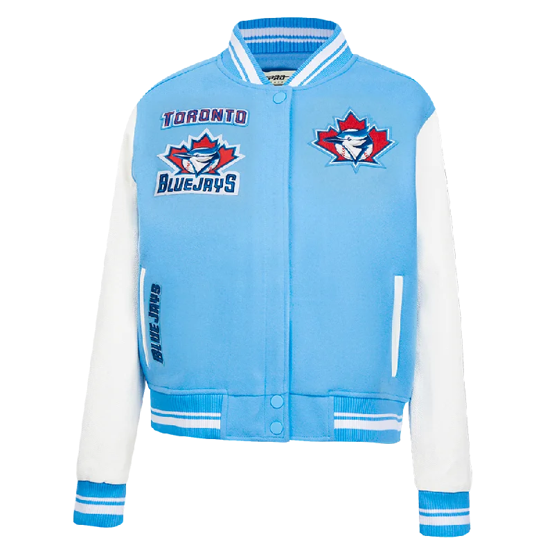 MLB TORONTO BLUE JAYS RETRO CLASSIC WOMEN'S RIB WOOL VARSITY JACKET (UNIVERSITY BLUE/WHITE)