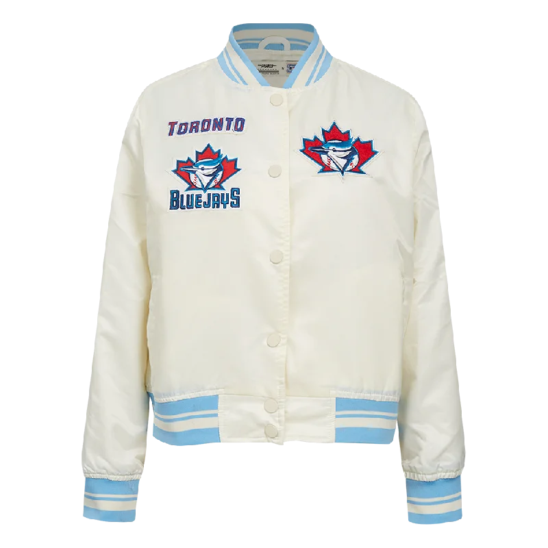 MLB TORONTO BLUE JAYS RETRO CLASSIC WOMEN'S RIB SATIN JACKET (EGGSHELL/ UNIVERSITY BLUE)