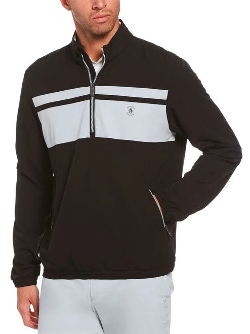 Original Penguin Mens Blocked 1/4 Zip Wind Shirt Jacket - CAVIAR