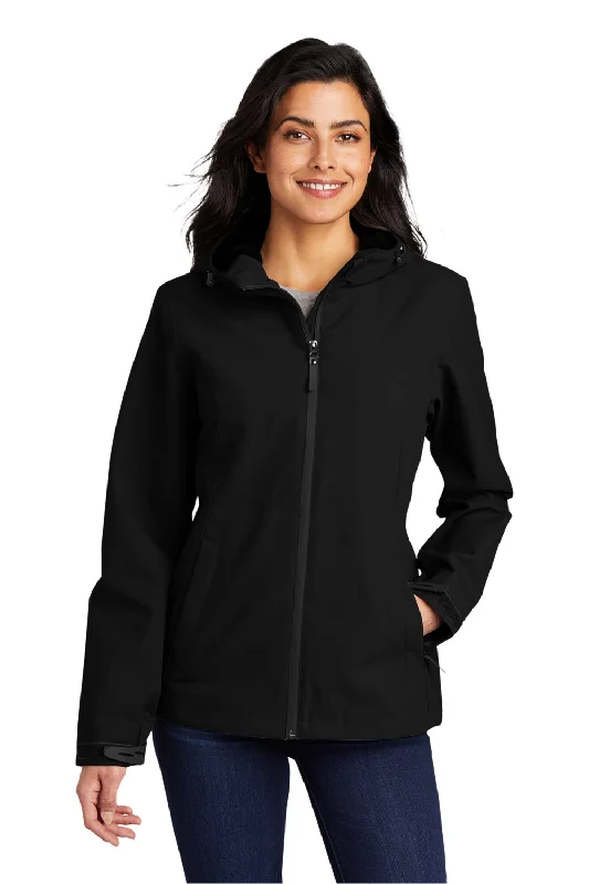 Port Authority Womens Tech Wind & Water Resistant Full Zip Hooded Rain Jacket - Deep Black