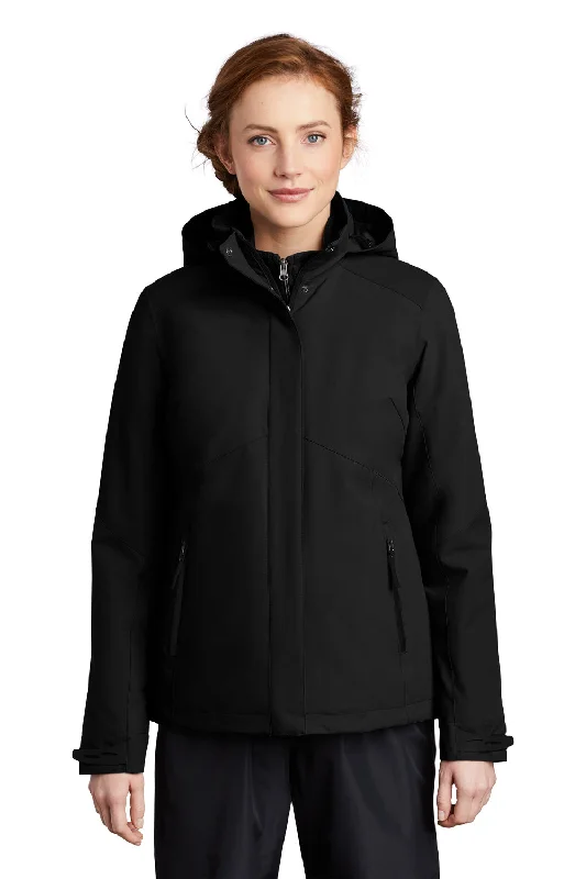 Port Authority Womens Tech Windproof & Waterproof Full Zip Hooded Jacket - Deep Black - Closeout