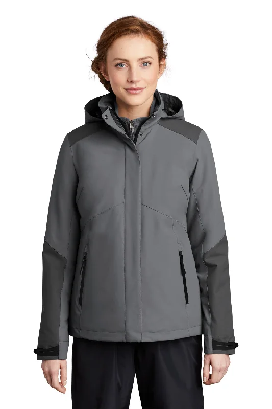 Port Authority Womens Tech Windproof & Waterproof Full Zip Hooded Jacket - Shadow Grey/Storm Grey