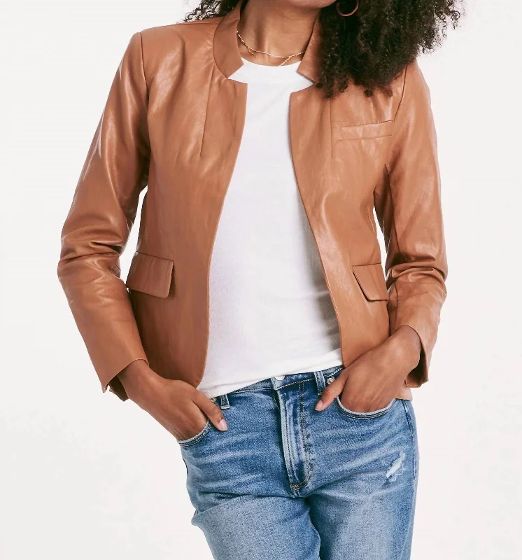 Trinity Faux Leather Jacket In Saddle