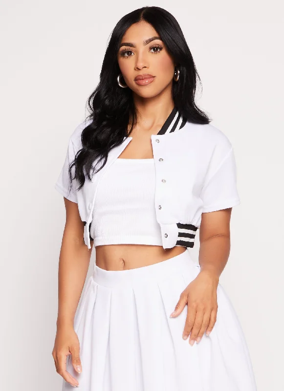 Daisy Short Sleeve Cropped Bomber Jacket