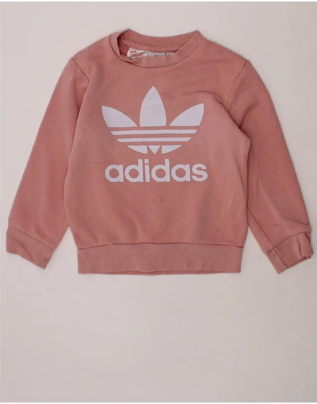 ADIDAS Girls Graphic Sweatshirt Jumper 4-5 Years Pink Cotton