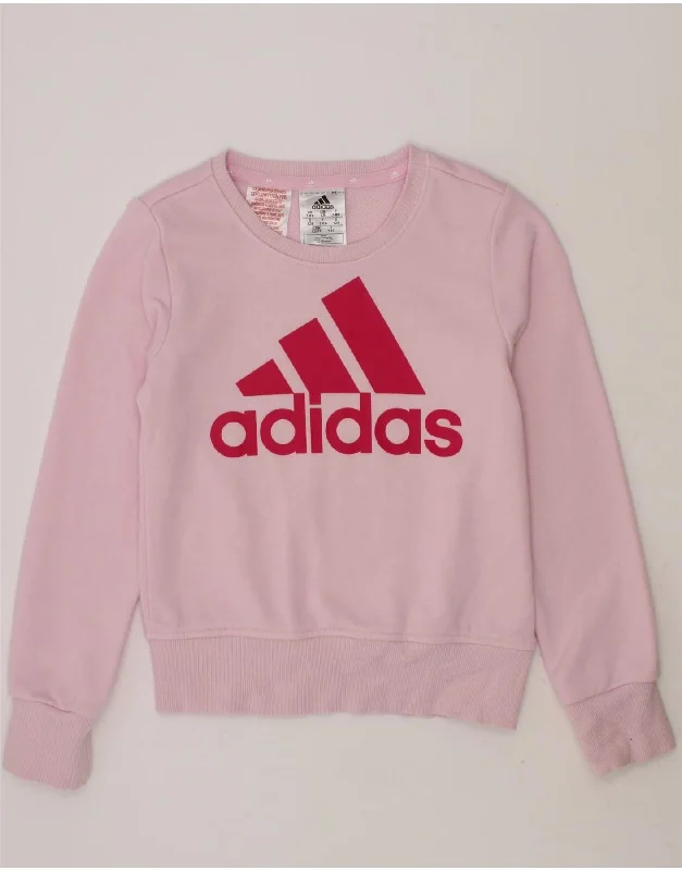 ADIDAS Girls Graphic Sweatshirt Jumper 7-8 Years Pink Cotton