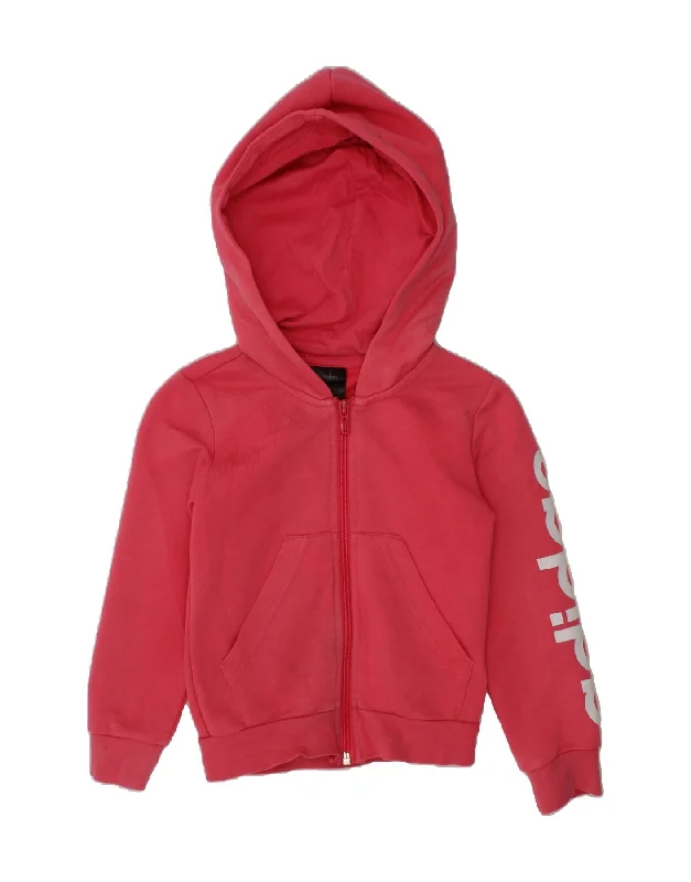 ADIDAS Girls Graphic Zip Hoodie Sweater 5-6 Years Pink Cotton