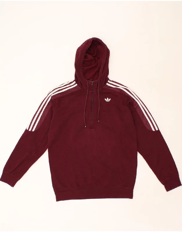 ADIDAS Mens Zip Neck Hoodie Jumper Small Maroon Cotton