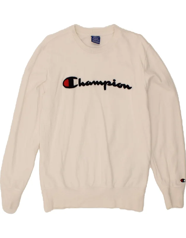 CHAMPION Mens Graphic Sweatshirt Jumper Medium White Cotton