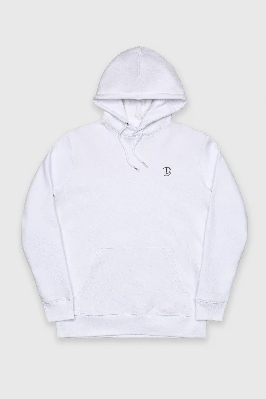 White Embroidered Logo Hoodie