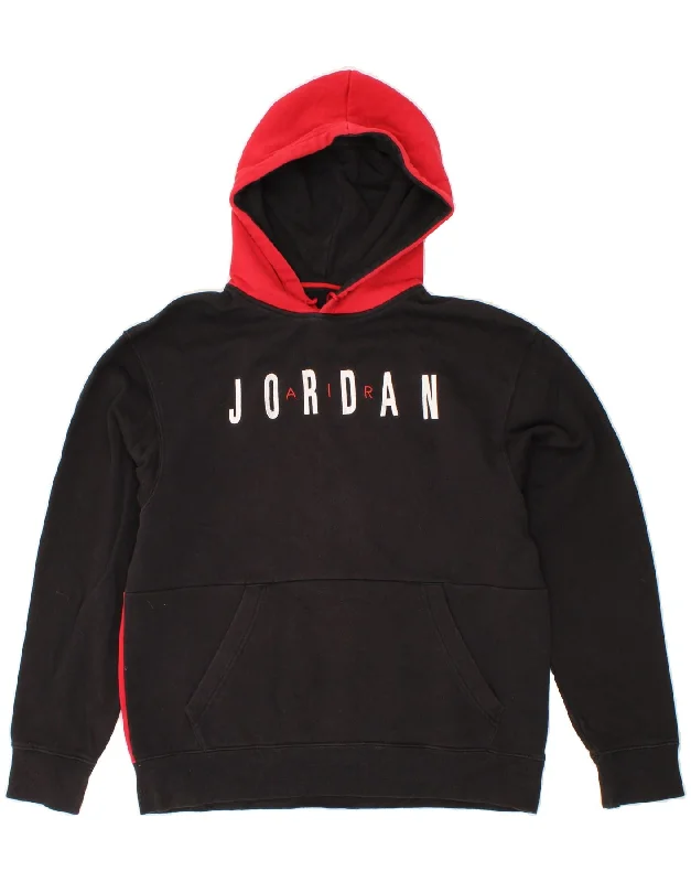 JORDAN Mens Graphic Hoodie Jumper Medium Black Colourblock Cotton