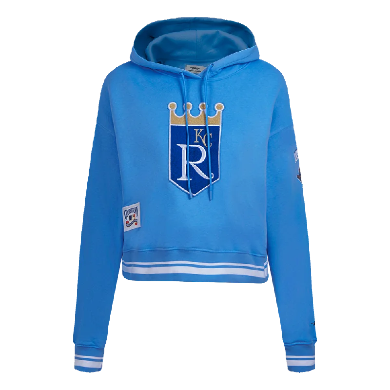 MLB KANSAS CITY ROYALS RETRO CLASSIC WOMEN'S CROPPED PO HOODIE (UNIVERSITY BLUE)