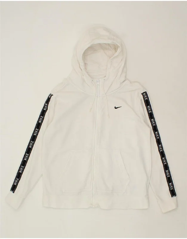 NIKE Mens Graphic Zip Hoodie Sweater Medium White Cotton