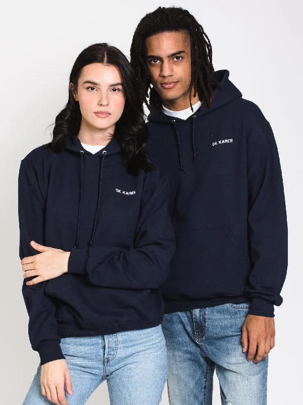 HOTLINE APPAREL UNISEX OK KAREN EMBROIDERED HOODIE - NAVY - CLEARANCE