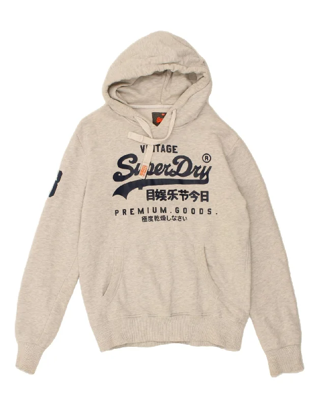 SUPERDRY Mens Graphic Hoodie Jumper Large Grey Flecked Cotton