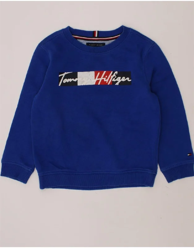 TOMMY HILFIGER Boys Graphic Sweatshirt Jumper 4-5 Years XS  Blue Cotton