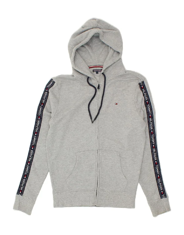 TOMMY HILFIGER Mens Graphic Zip Hoodie Sweater Medium Grey Cotton