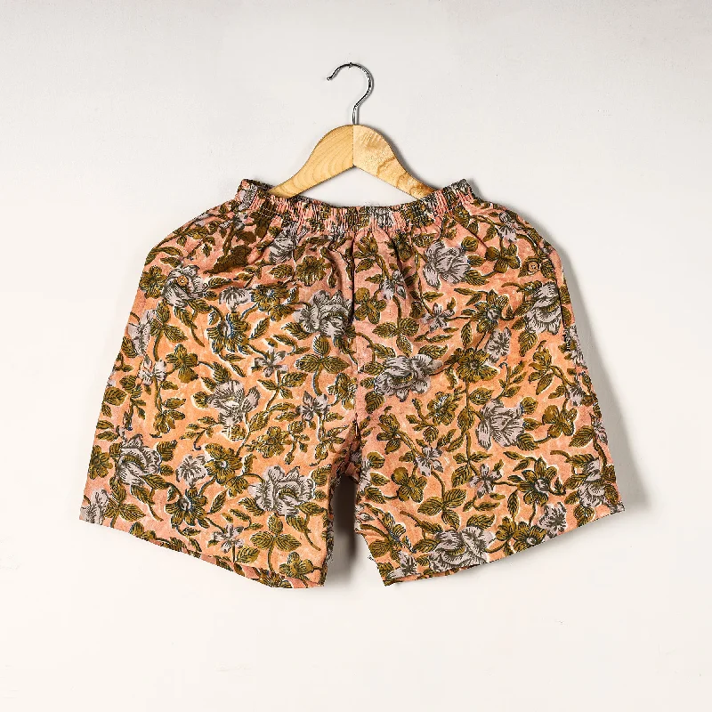 Peach - Sanganeri Block Printed Cotton Unisex Boxer/Shorts