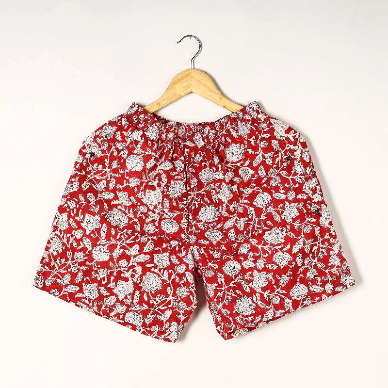 Red - Sanganeri Block Printed Cotton Unisex Boxer/Shorts