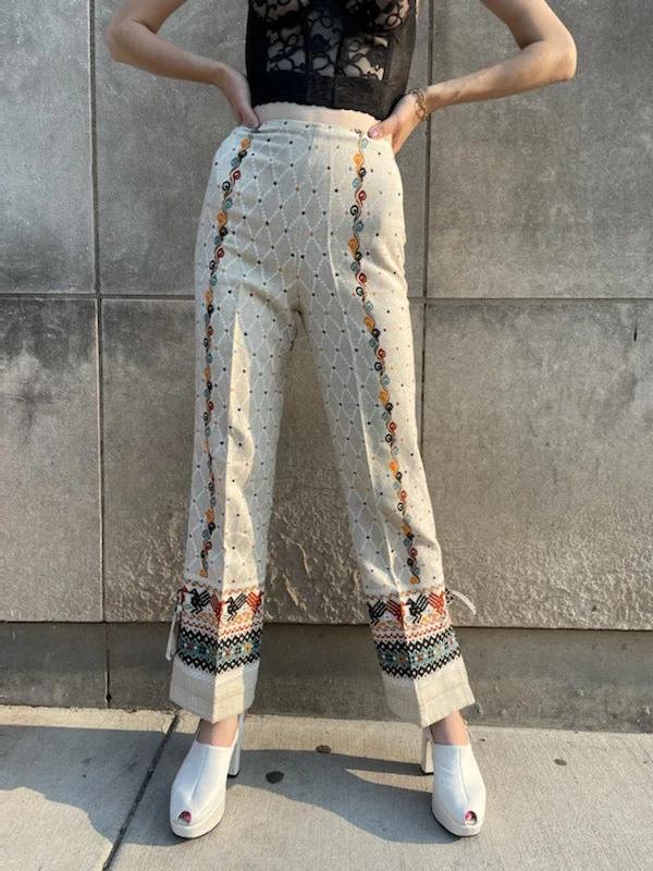 60s/70s Tan White Diamond Pattern Pants