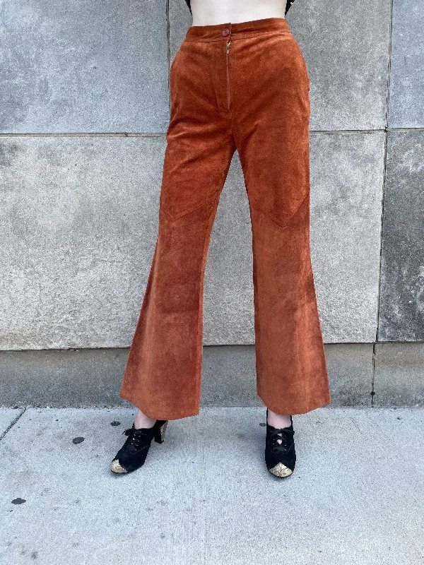 70s Rust Suede Bell Bottom Pants, Allie Flynn