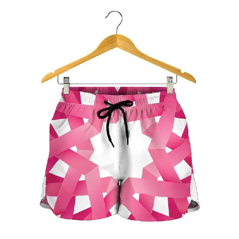 Pink Breast Cancer Ribbon Flower Print Women's Shorts